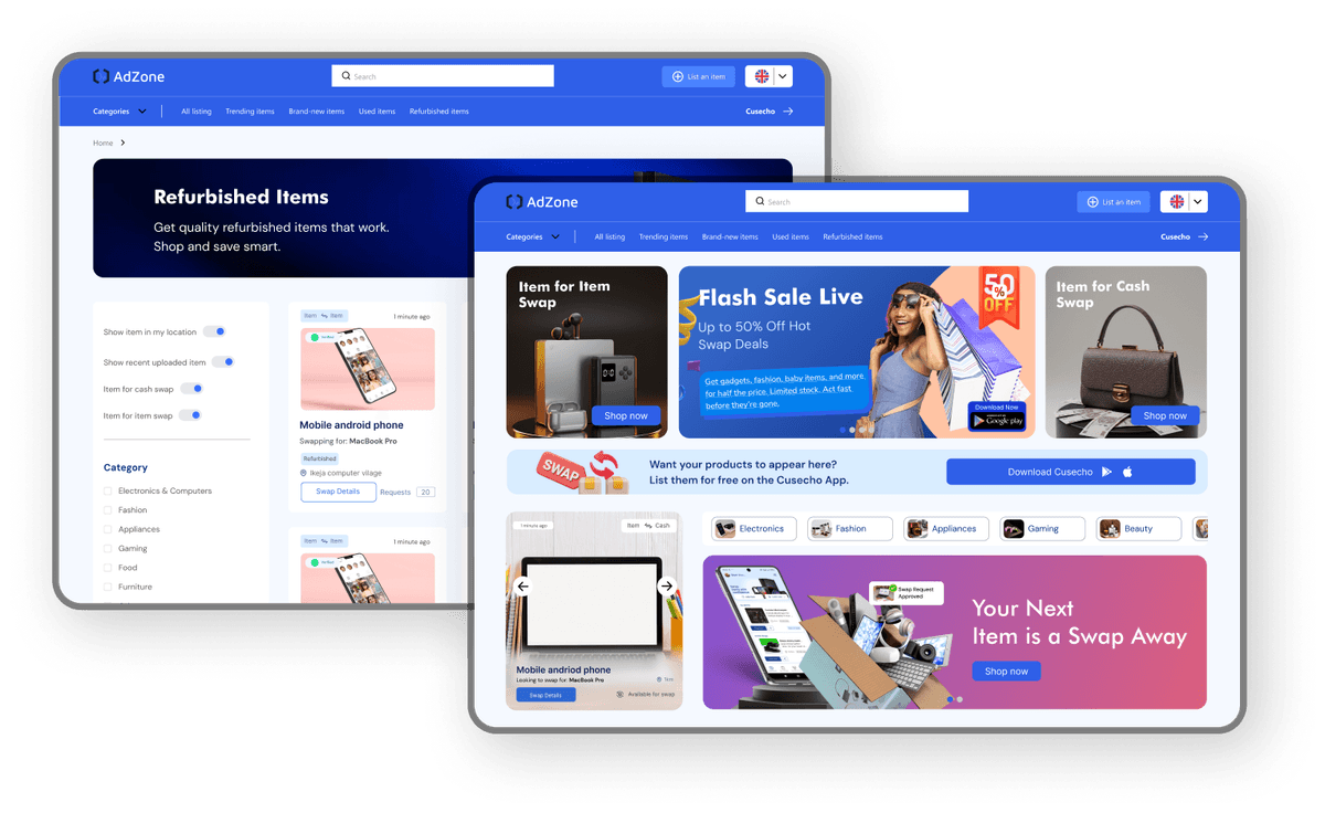 Adzone web screen